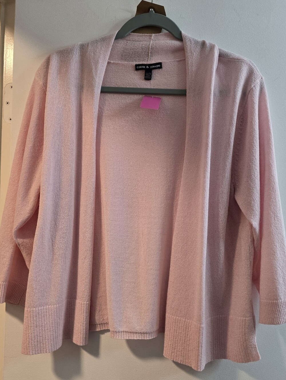 130 Cable & Gauge Light Pink Open-Front Cardigan